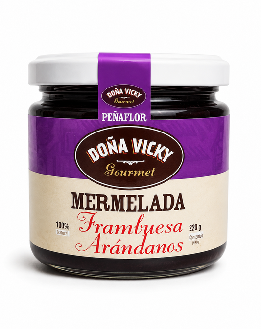Mermelada Gourmet de Frambuesa y Arándanos Doña Vicky 220 g | Sabor Artesanal Chileno - Chilena Cossas 