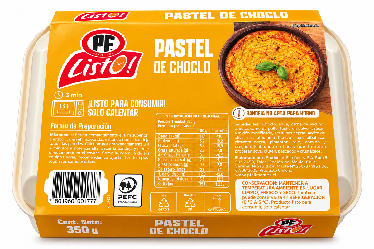 Pastel de Choclo PF Listo! 350 g – Comida Chilena Lista para Calentar - producto a temperatura ambiente