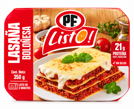 Lasaña Boloñesa PF Listo! 350 g – Comida Chilena Lista para Calentar