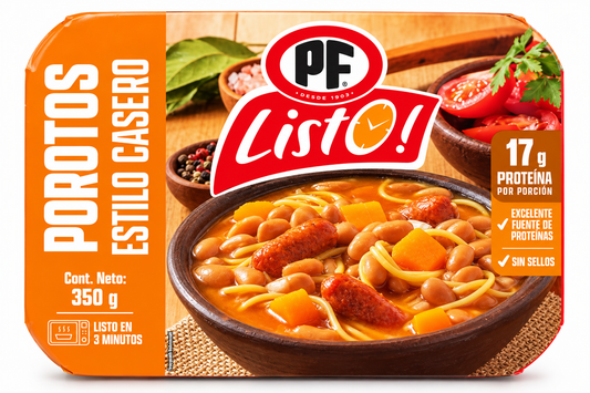 Envase individual de Porotos Estilo Casero PF Listo! 350g.