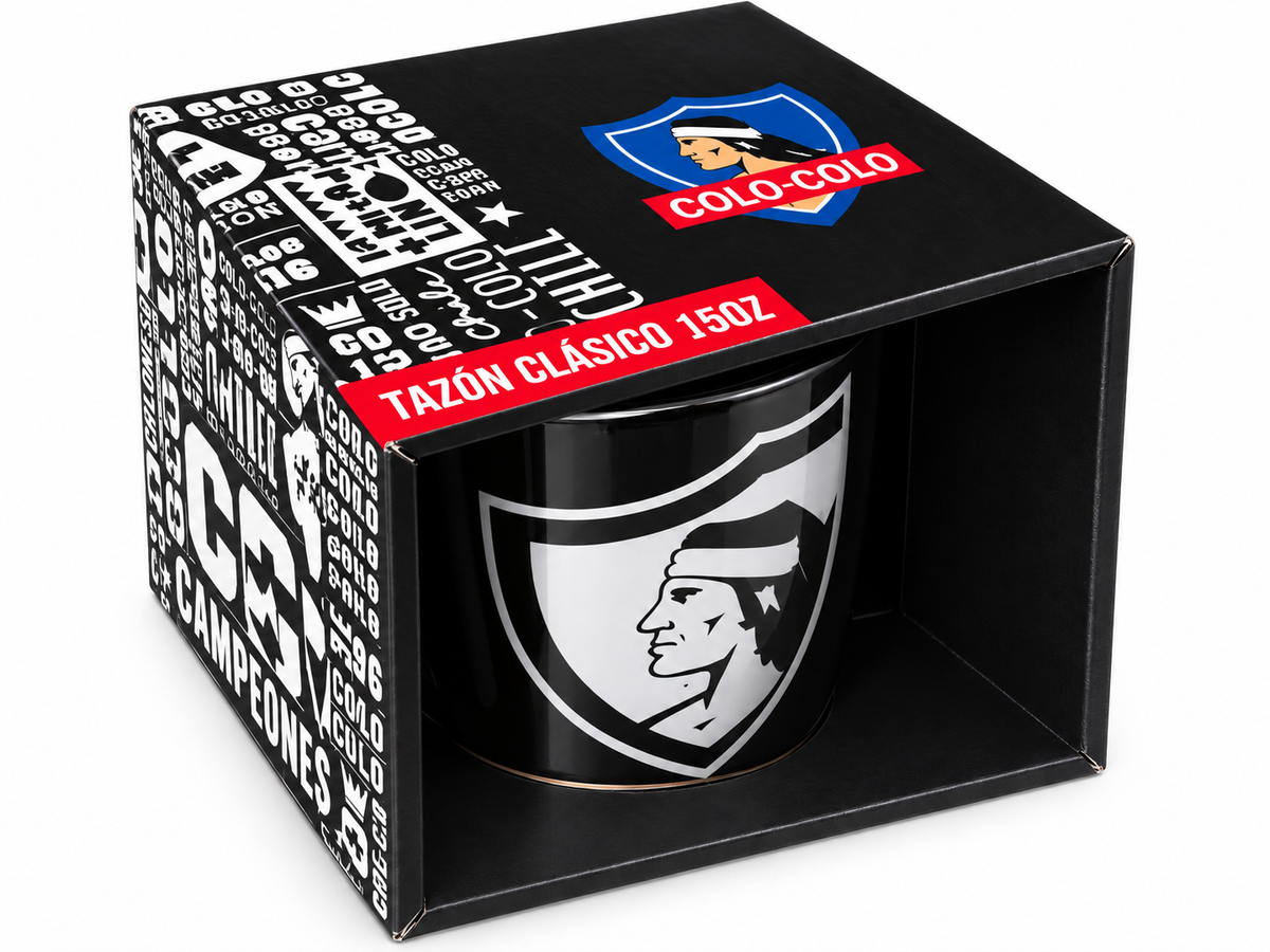 Tazón Colo Colo 15 oz – Taza Negra con Escudo del Cacique – Incluye Caja de Presentación – Regalo para Hinchas del Fútbol Chileno