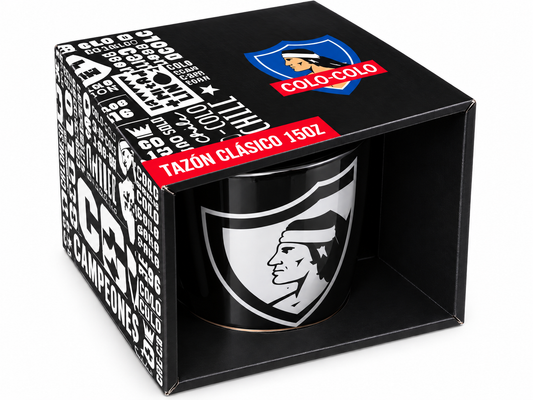 Tazón Colo Colo 15 oz – Taza Negra con Escudo del Cacique – Incluye Caja de Presentación – Regalo para Hinchas del Fútbol Chileno