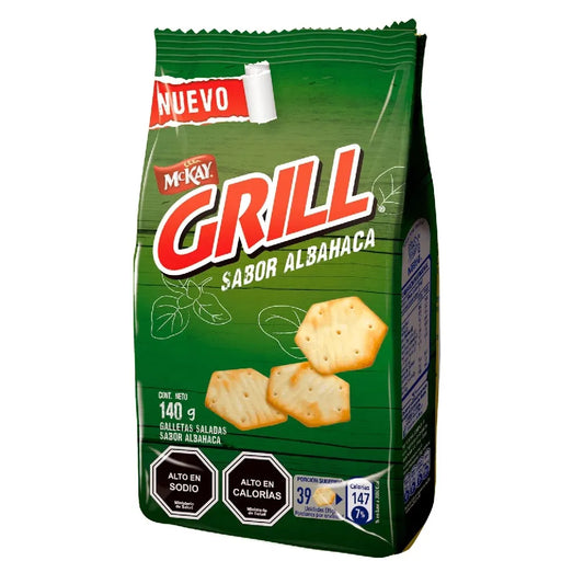 Galletas Grill Sabor Albahaca McKay 140 g | Galletas Saladas Chilenas Crujientes - Chilena Cossas 