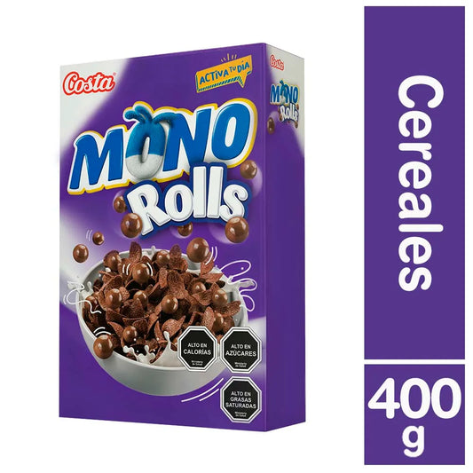 Cereal Mono Rolls Costa 400 g | Cereal de Chocolate para Desayuno - Chilena Cossas 