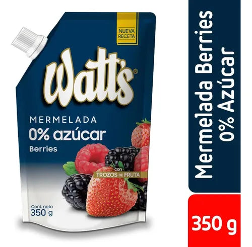Mermelada Watts Berries 0% Azúcar 350 g | Mermelada de Frutos Rojos con Trozos de Fruta - Chilena Cossas 