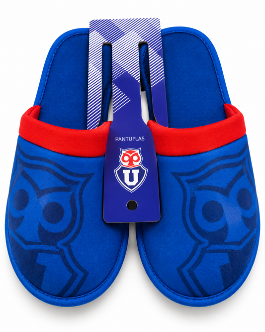 Pantuflas azulejas oficiales de la Universidad de Chile.