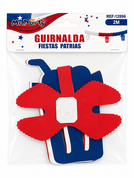Guirnalda Fiestas Patrias de Chile 2 Metros | Decoración Tricolor para Celebraciones Chilenas