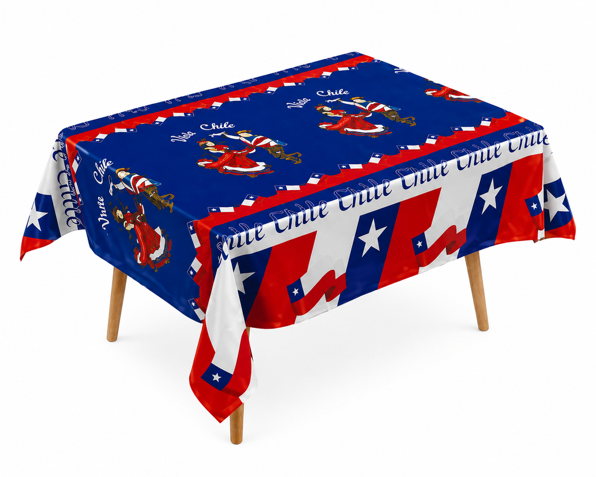 Mantel Plástico Fiestas Patrias Chile 137 x 183 cm | Decoración Mesa Tricolor para Celebraciones