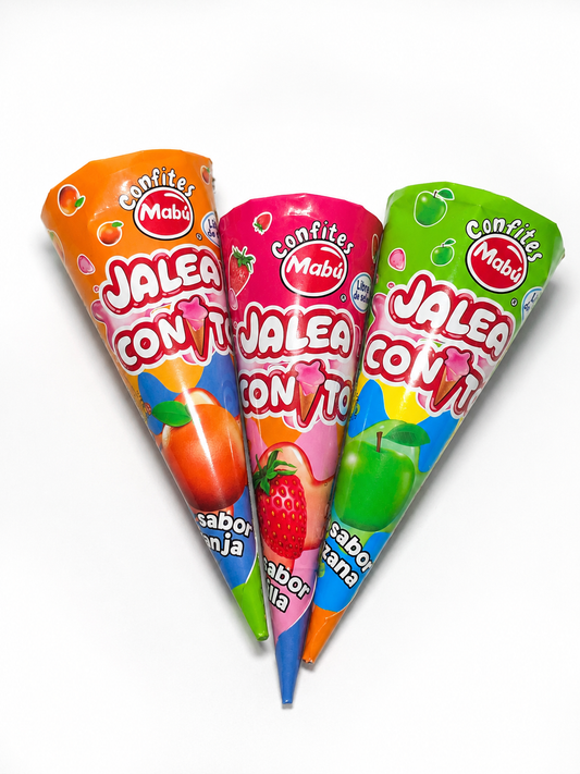 Jalea Conito Confites Mabú – Conos de Gelatina con Dulces Sabor Frutilla, Manzana y Naranja | Dulce Chileno
