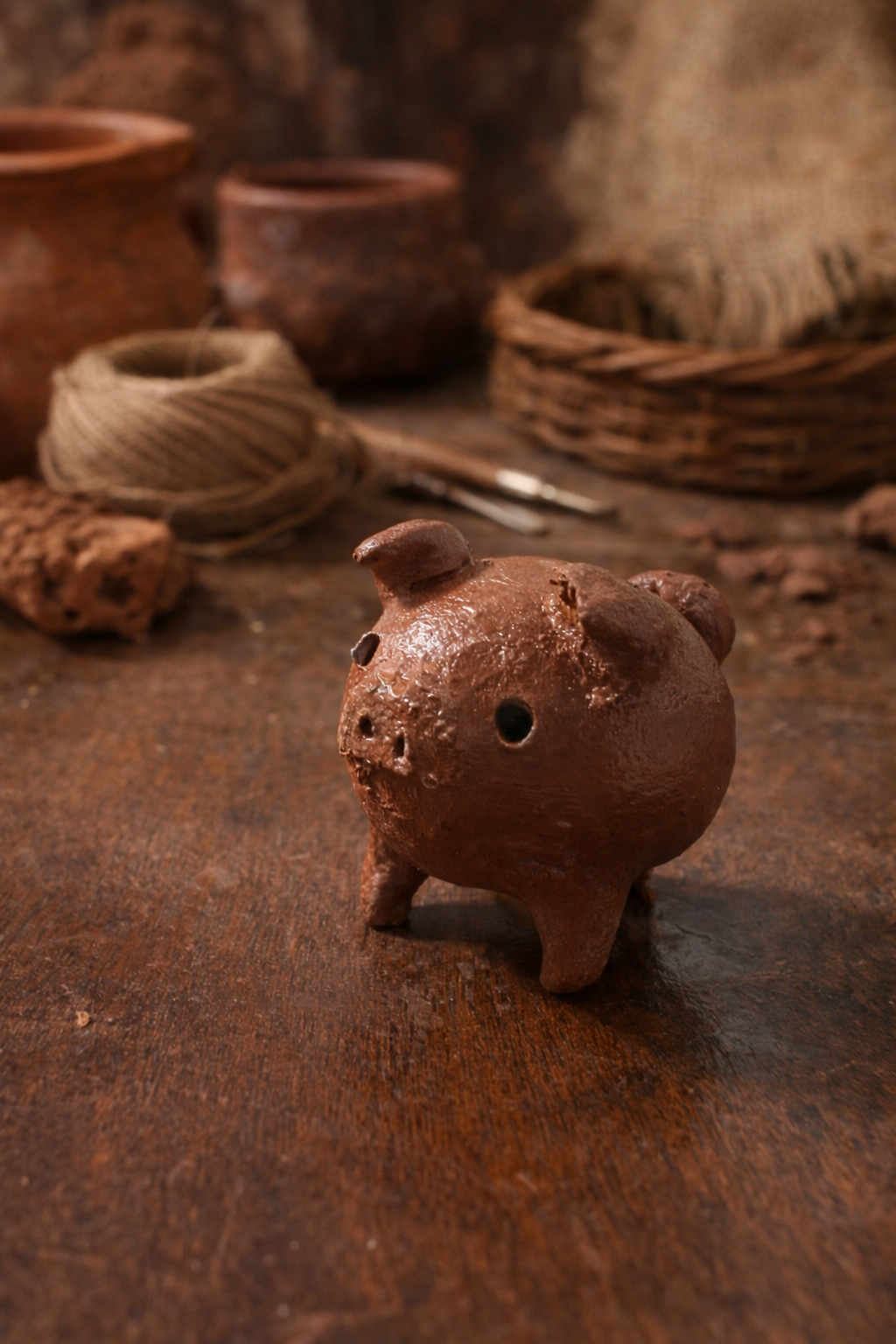 Figura artesanal de Chanchito de greda miniatura - Chilena Cossas 