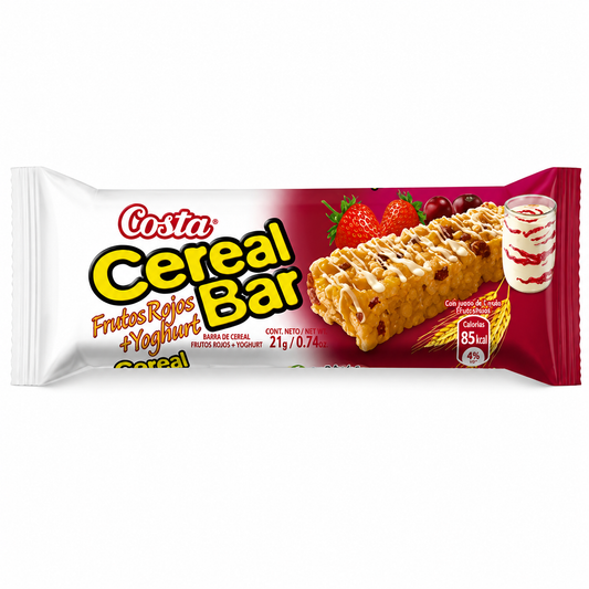 Cereal Bar - Barra de Cereal Costa Frutos Rojos y Yogurt 21 g – Snack Saludable | Producto Chileno
