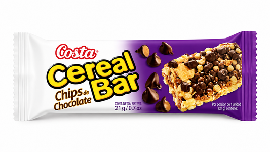 Cereal Bar - Barra de Cereal Costa Chips de Chocolate 21 g – Snack con Chips de Chocolate | Producto Chileno