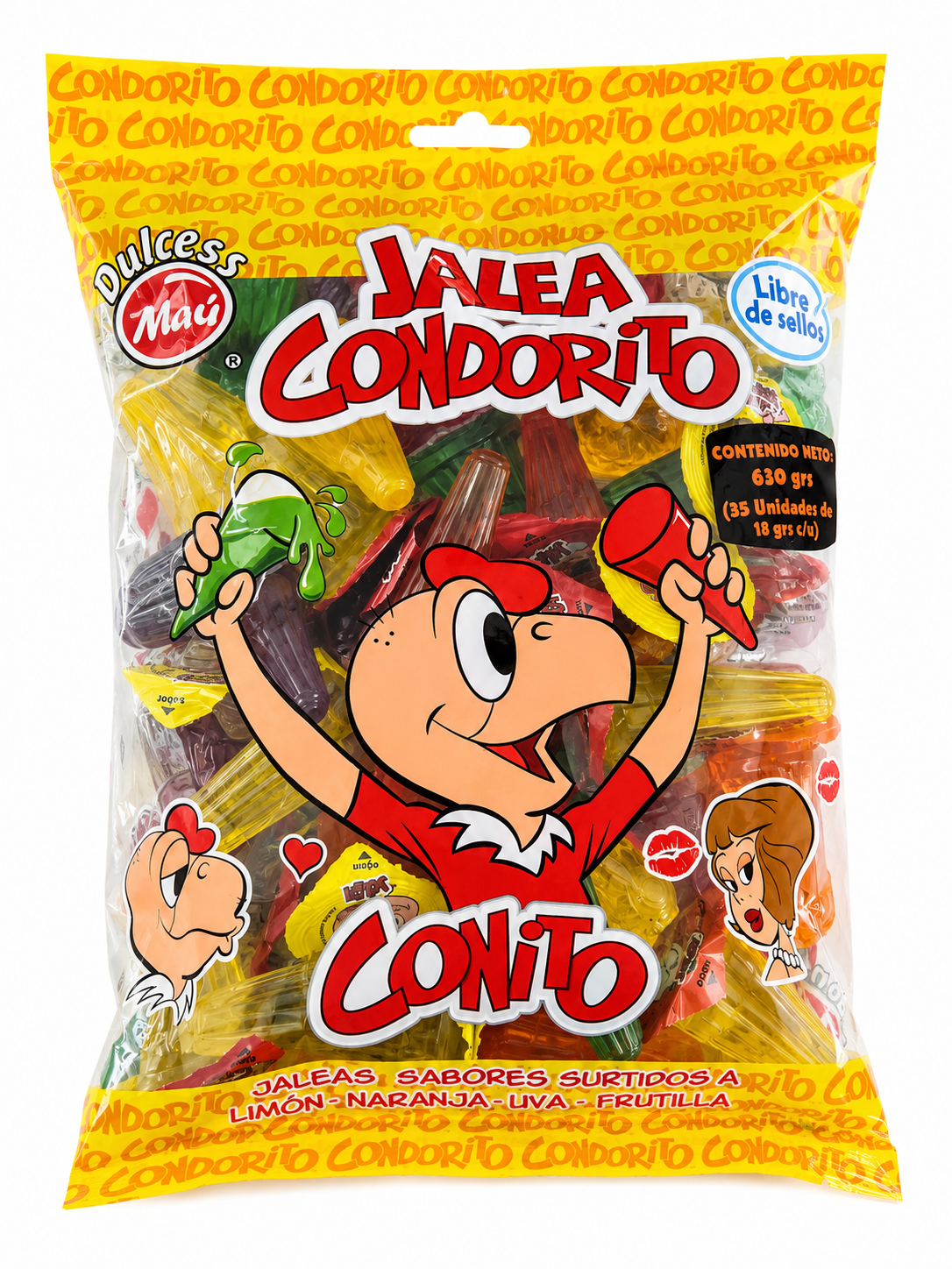 Jalea Condorito Conito Mabu 630 g | Dulces Chilenos Surtidos de Gelatina | Bolsa de 35 Unidades