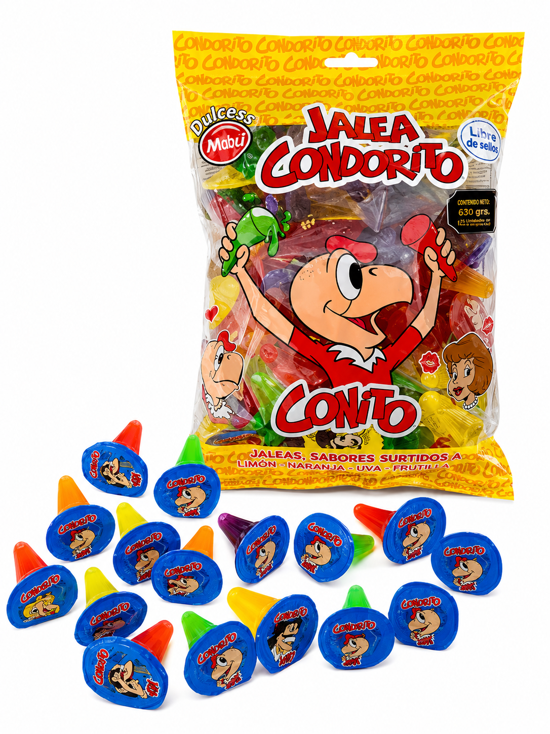 Jalea Condorito Conito Mabu 630 g | Dulces Chilenos Surtidos de Gelatina | Bolsa de 35 Unidades