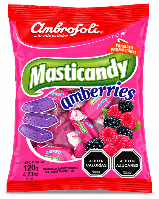 Masticandy Amberries Ambrosoli – Caramelos Masticables Sabor Frutos del Bosque 120 g