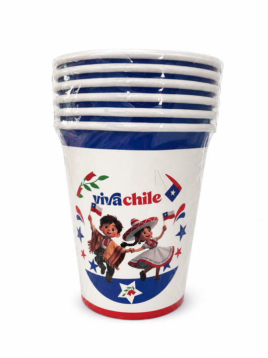 Vasos de Papel Fiestas Patrias de Chile | Pack de 6 Vasos Desechables para Celebraciones - Chilena Cossas 
