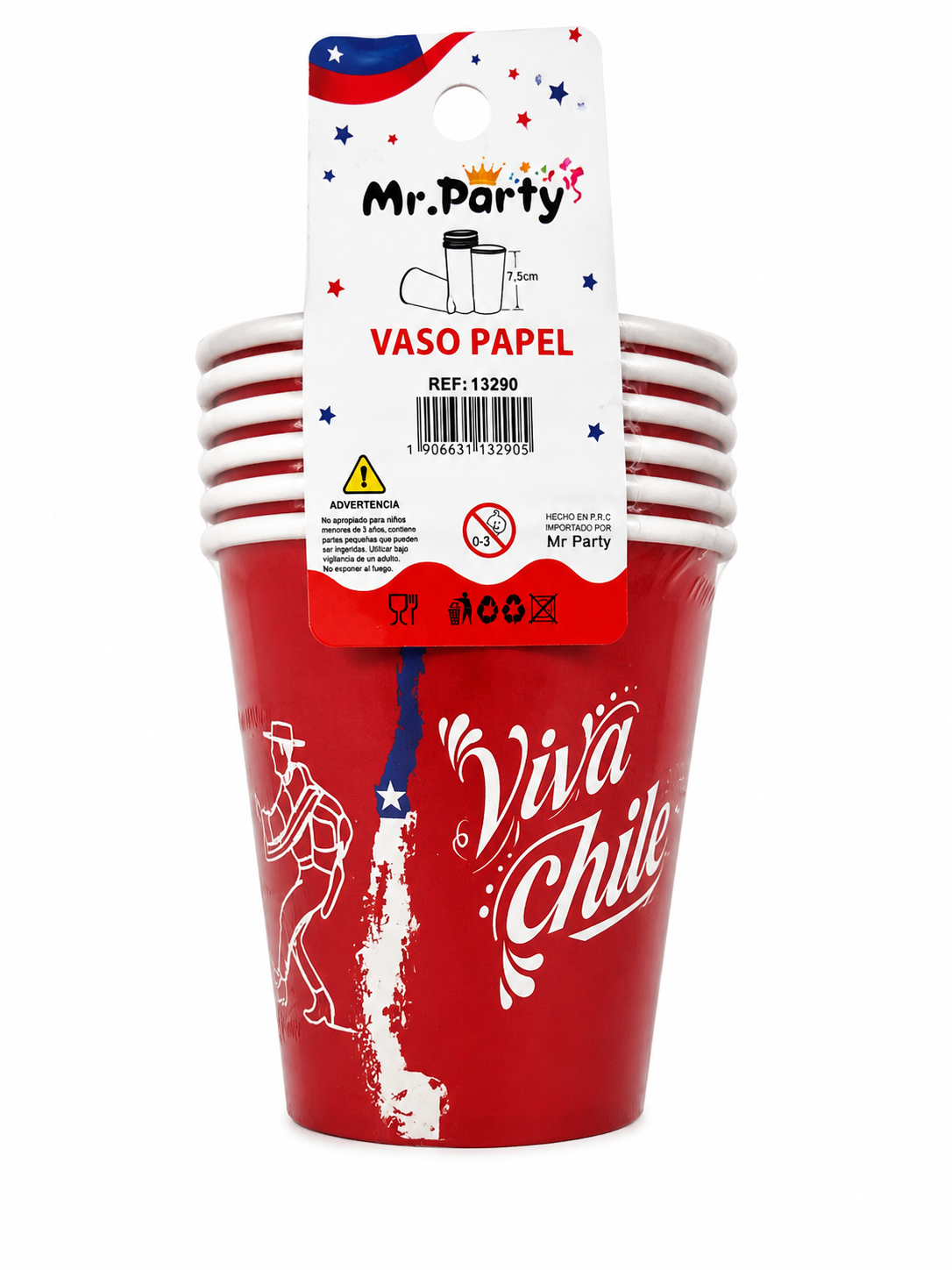 Vasos de Papel Fiestas Patrias de Chile | Pack de 6 Vasos Desechables para Celebraciones - Chilena Cossas 