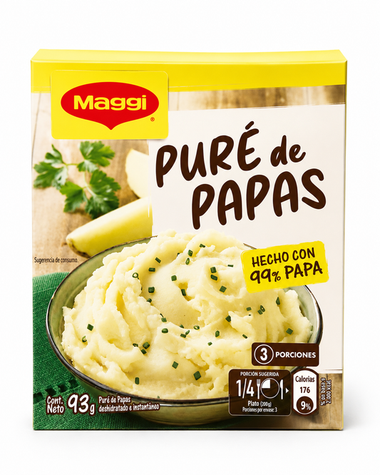 Puré de Papas Maggi Instantáneo 93 g – Hecho con 99% Papa | Fácil y Rápido de Preparar