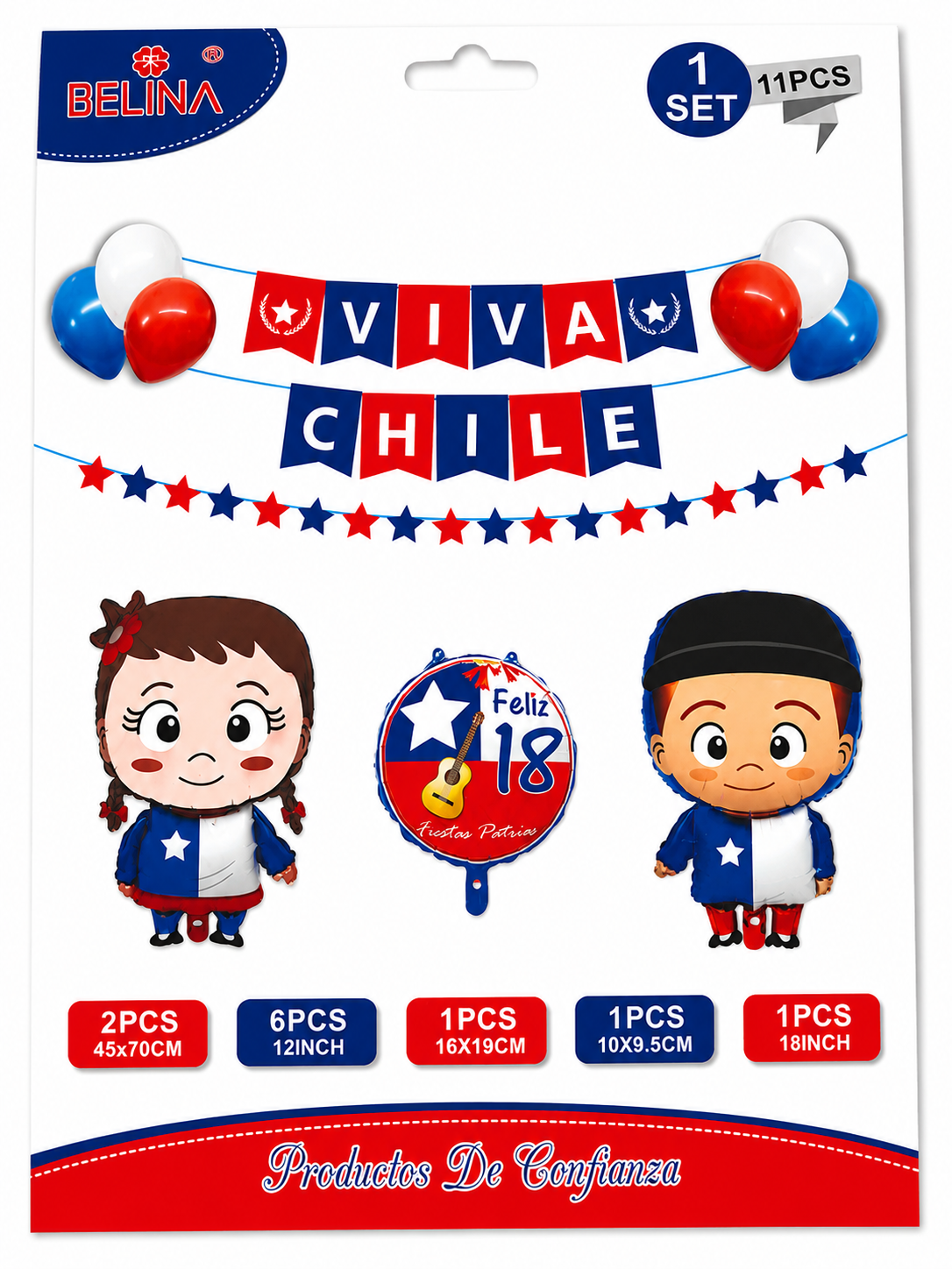 Kit de Decoración Fiestas Patrias Chilenas Viva Chile – Set Completo 11 Piezas con Globos y Banderines