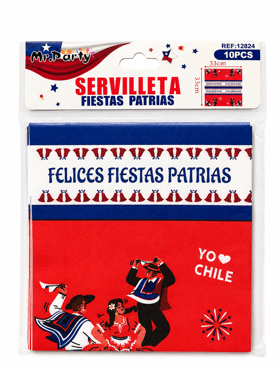 Servilletas Fiestas Patrias Chilenas | 10 unidades | Decoración para Celebraciones Patrióticas - Chilena Cossas 