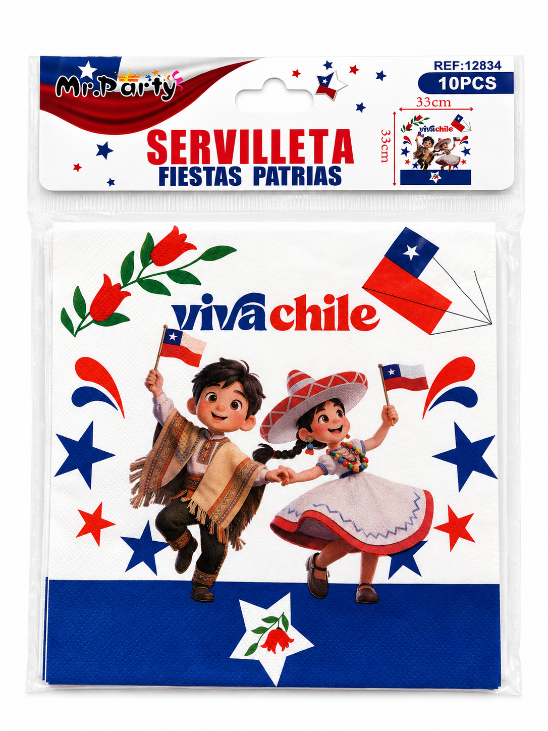 Servilletas Fiestas Patrias Chilenas | 10 unidades | Decoración para Celebraciones Patrióticas - Chilena Cossas 