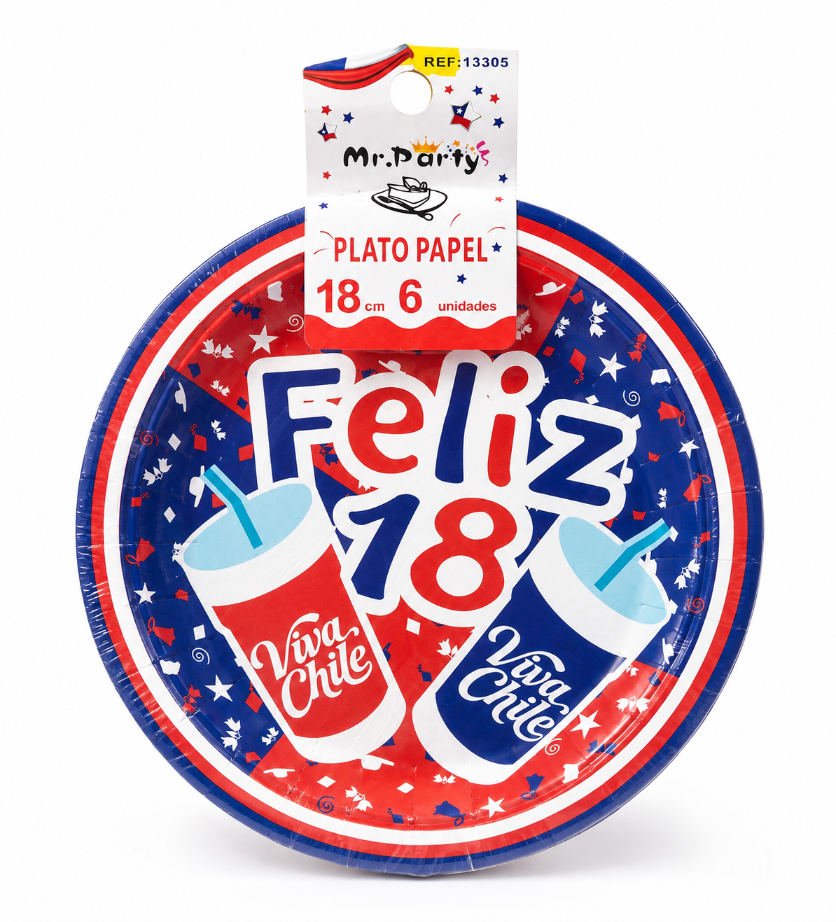 Platos de Papel Fiestas Patrias de Chile 18 cm | Pack de 6 Platos Desechables
