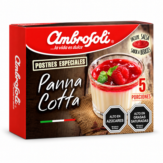Postre Panna Cotta Ambrosoli con Salsa de Berries – 5 Porciones | Postre Chileno - Chilena Cossas 