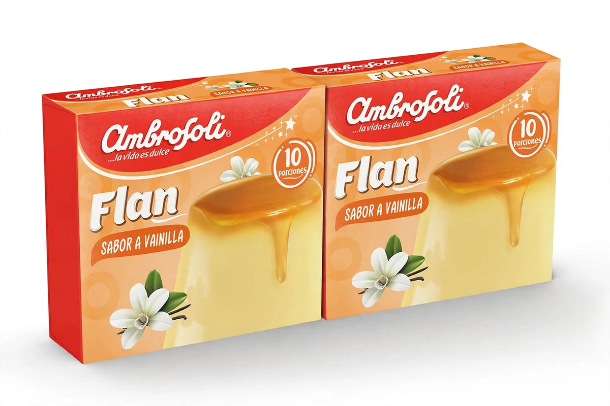 Flan Ambrosoli Sabor Vainilla 90g – Postre en Polvo (10 Porciones)