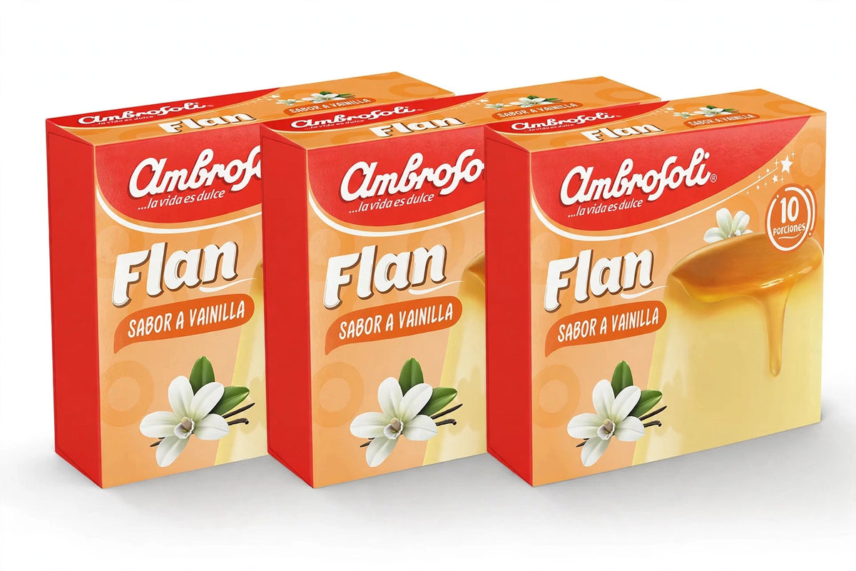 Flan Ambrosoli Sabor Vainilla 90g – Postre en Polvo (10 Porciones)