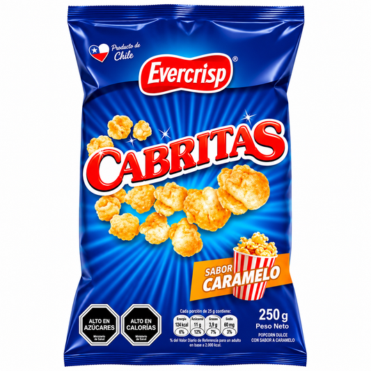Cabritas Evercrisp Sabor Caramelo 250 g – Palomitas Dulces Chilenas - Chilena Cossas 