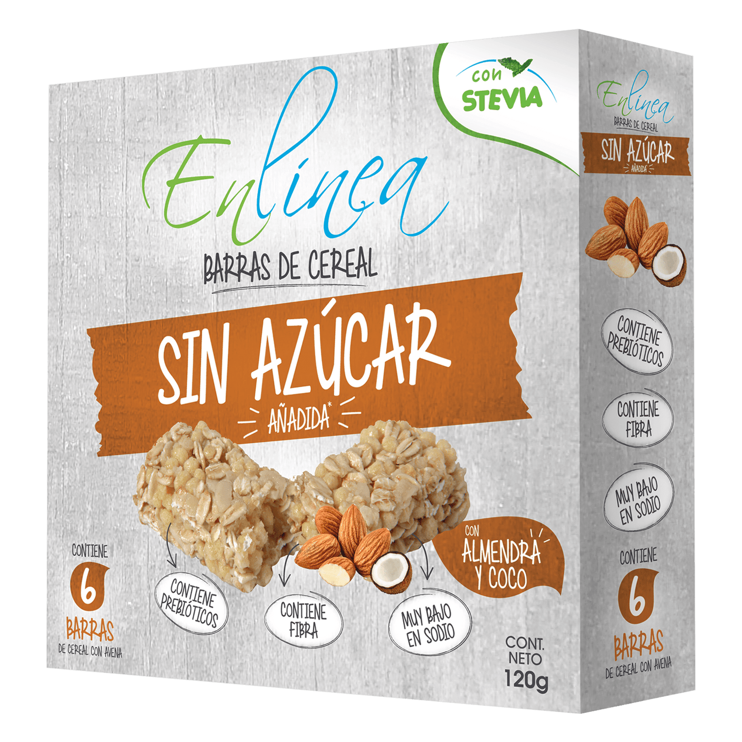 Barras de cereal con almendra y coco 6 unidades- sin azúcar - En línea 120g