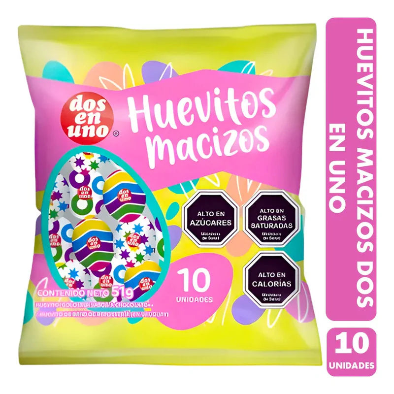 Huevitos macizos Dos en uno - 10 unidades aprox 51g