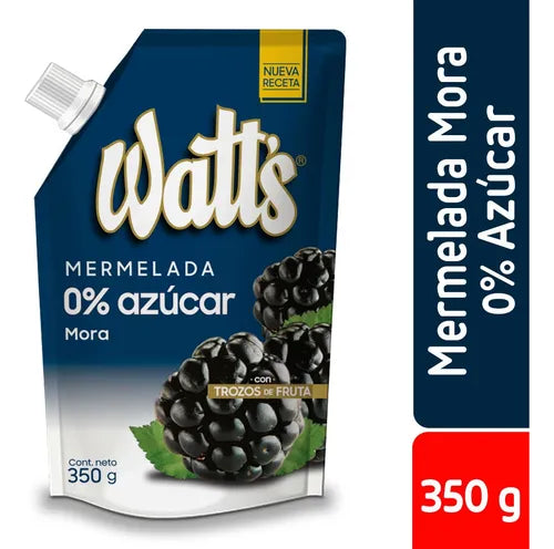 Mermelada Watts Mora 0% Azúcar 350g – Sin Azúcar Añadida con Trozos de Fruta | Producto Chileno