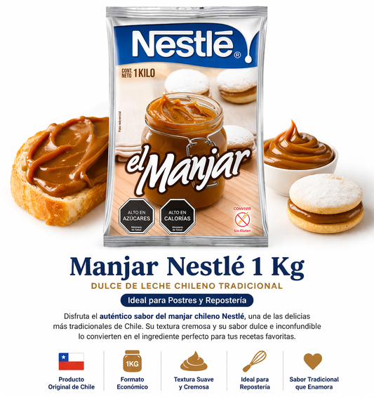 Manjar Nestlé 1 Kg – Dulce de Leche Chileno Tradicional | Ideal para Postres y Repostería - Chilena Cossas 