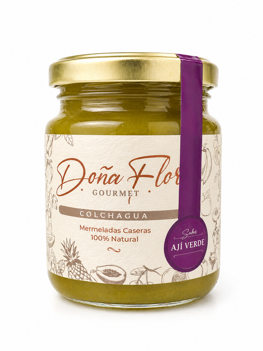 Mermelada de Ají Verde Gourmet Doña Flor 300g, auténtico sabor chileno de Colchagua.