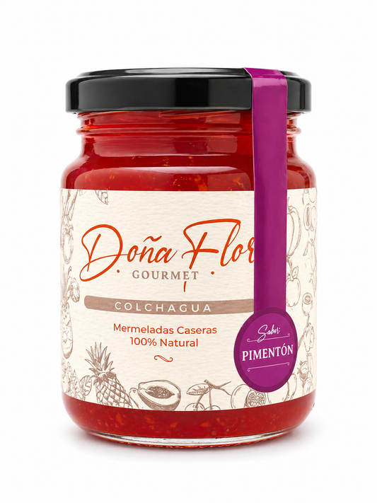 Frasco de Mermelada de Pimentón Gourmet Doña Flor de 300g, producto natural chileno
