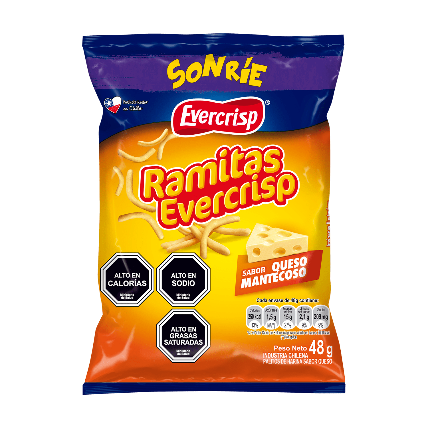 Ramitas de Queso Evercrips – snack chileno crujiente con sabor a queso
